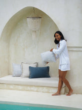 Load image into Gallery viewer, Cushions Velvet Boucle Cushion Cover - Indigo Rectangle - With linen trim