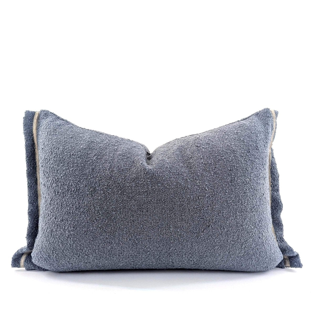 Load image into Gallery viewer, Cushions Velvet Boucle Cushion Cover - Indigo Rectangle - With linen trim