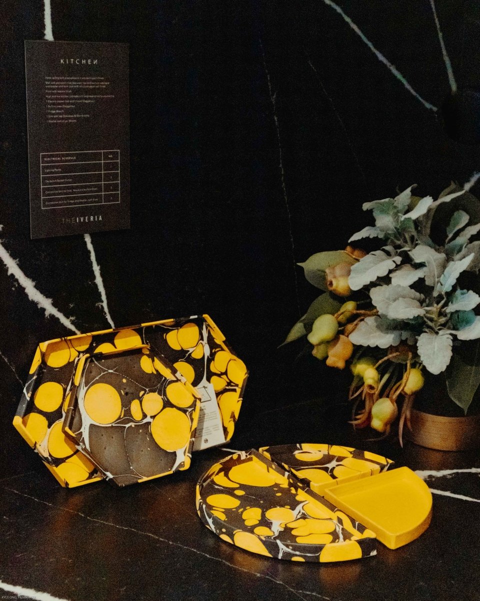 Load image into Gallery viewer, Tabletop Decor Bento Tray Yellow Black -