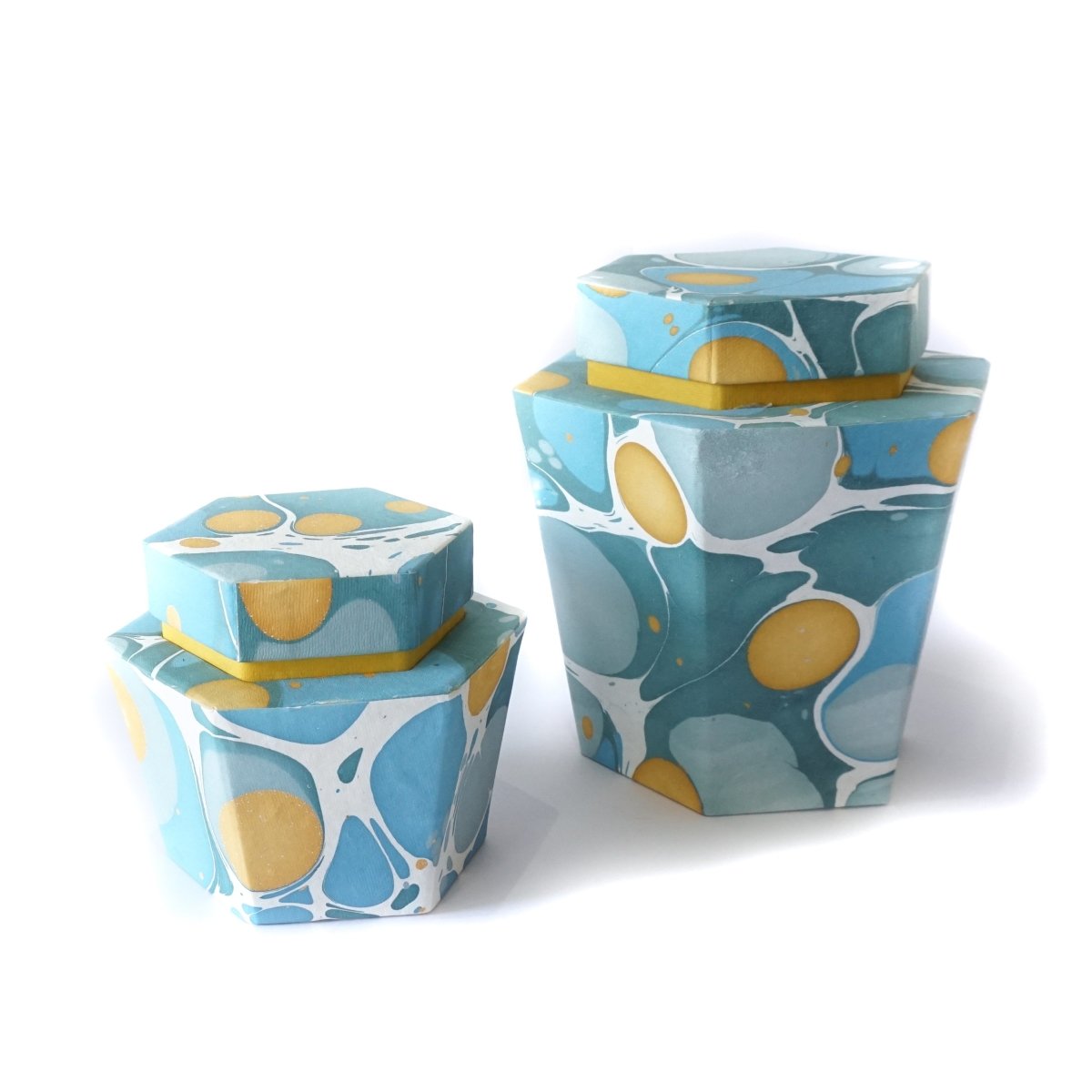 Load image into Gallery viewer, Tabletop Decor Hexagon Jar Blue Mustard - Large