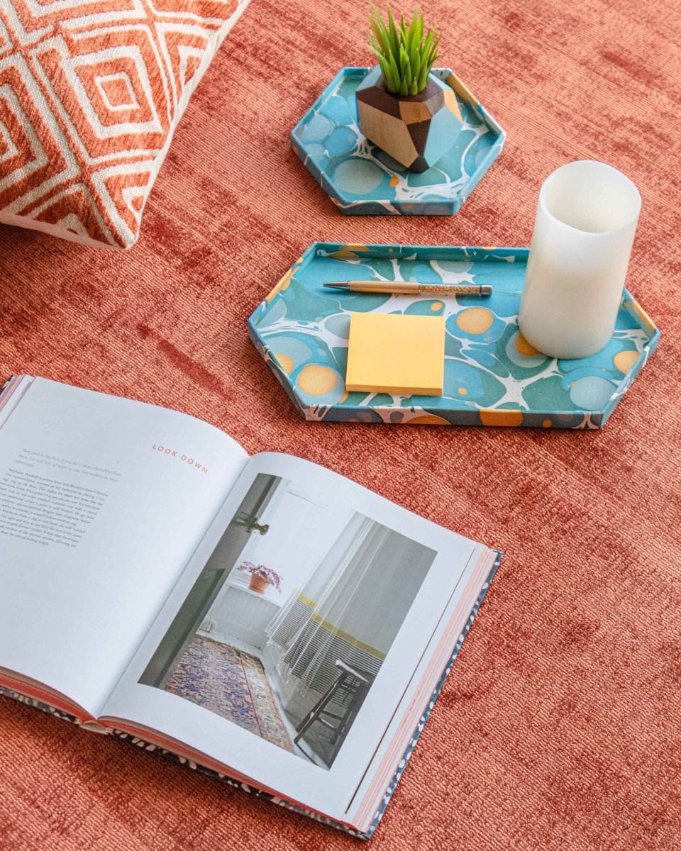 Load image into Gallery viewer, Tabletop Decor Hexagon Tray Blue Mustard -