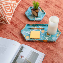 Load image into Gallery viewer, Tabletop Decor Hexagon Tray Blue Mustard -