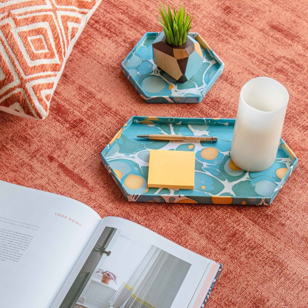 Tabletop Decor Hexagon Tray Blue Mustard -