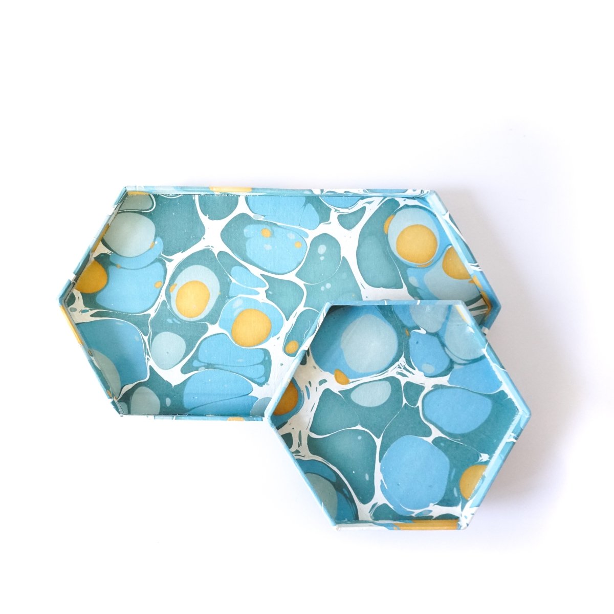 Load image into Gallery viewer, Tabletop Decor Hexagon Tray Blue Mustard -
