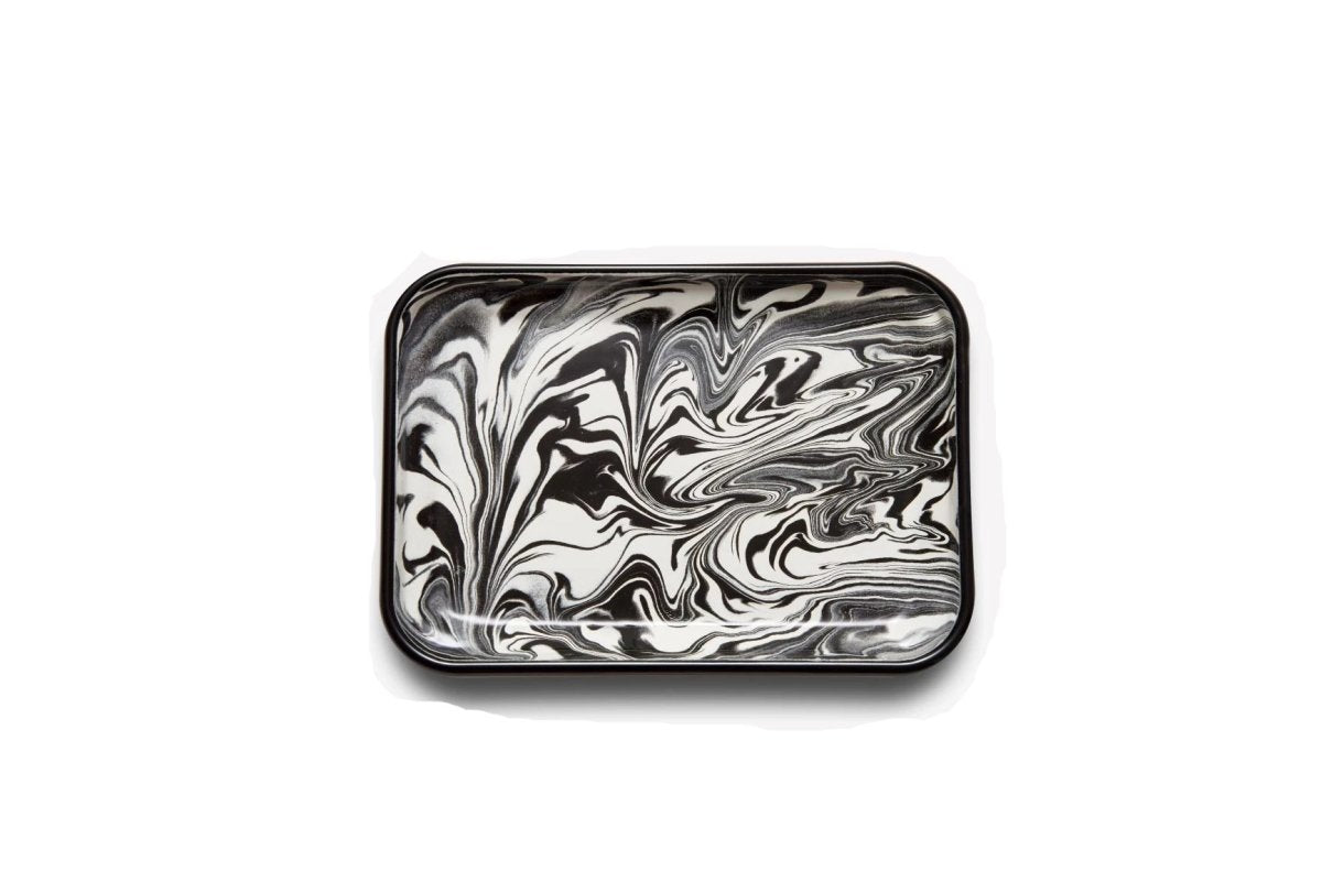 Load image into Gallery viewer, Dinnerware Marble Enamel Tray Black -