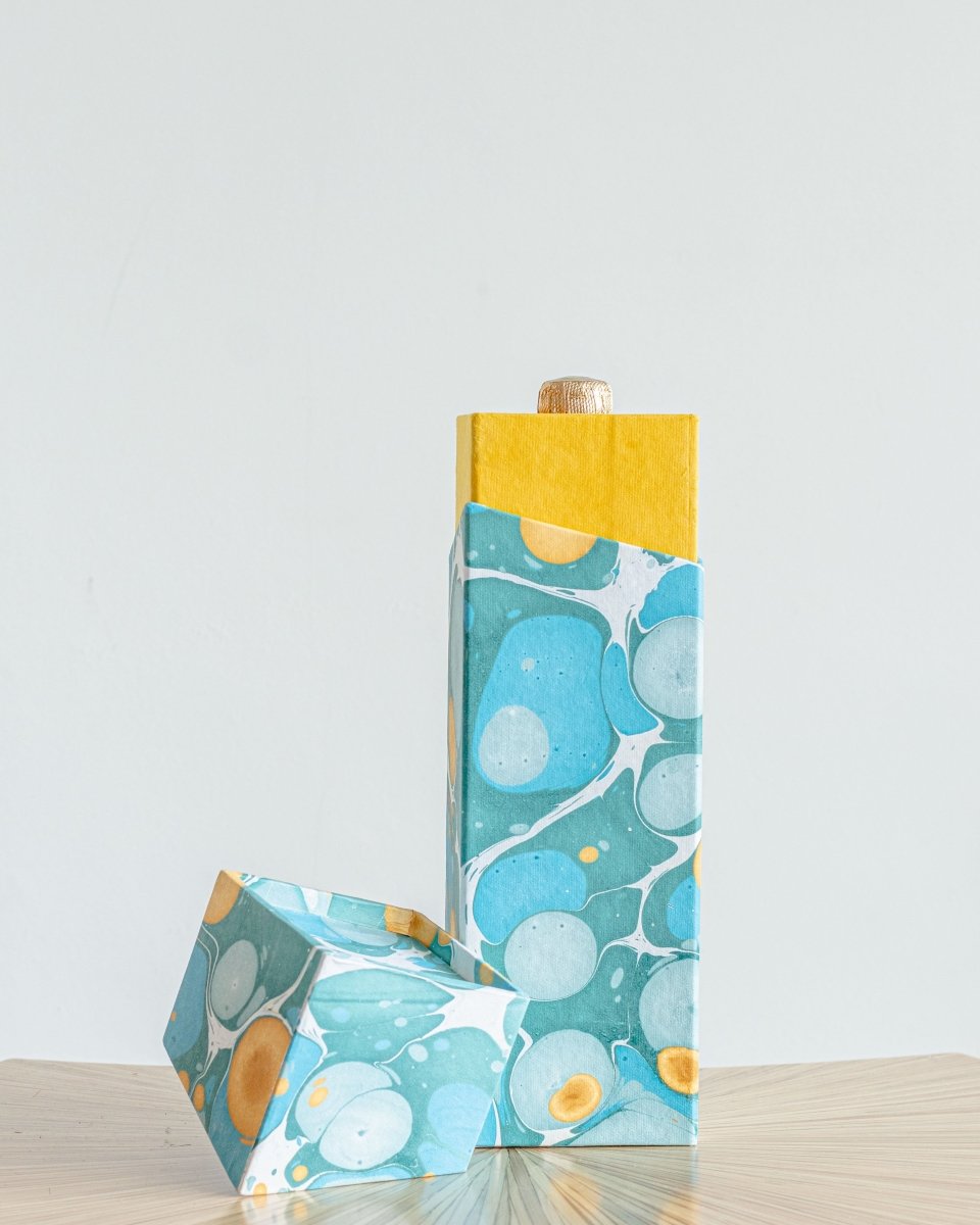 Load image into Gallery viewer, Tabletop Decor Rectangular Wine Box Blue Mustard -
